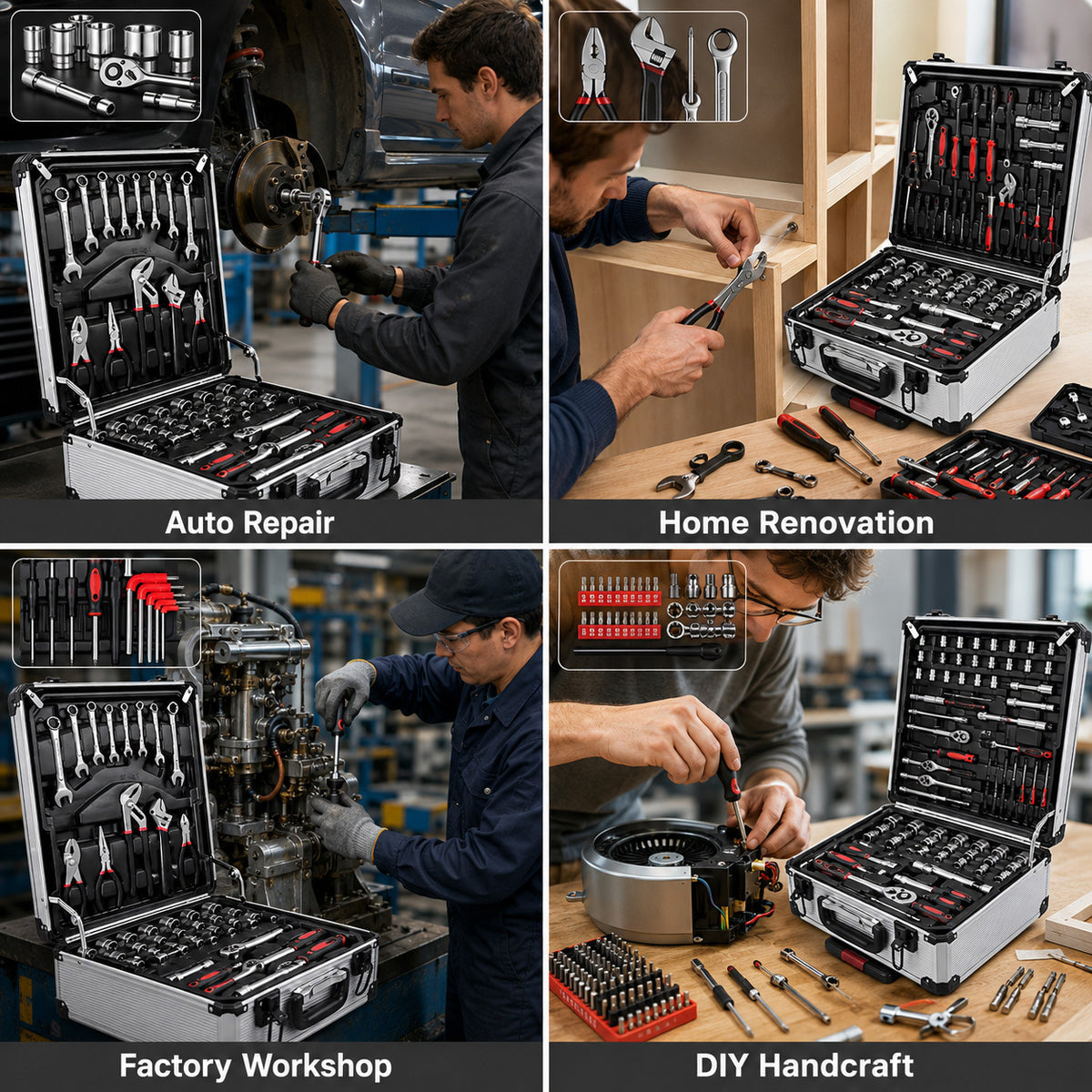 998/42pcs Complete Auto Repair Tool Set, Aluminum Trolley Tool Box on Wheels, Professional Mechanic Tool Kit, CR-V Steel Hand Tools, Ratchets, Wrenches, Sockets & Pliers for Auto Repair, Garage, Workshop, Home DIY Maintenance