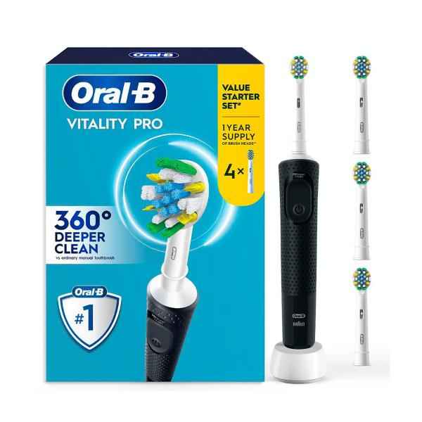 *ORAL B VITALITY PRO D/C E-TOOTHBRUSH + REFILLS BLACK 1 PACK