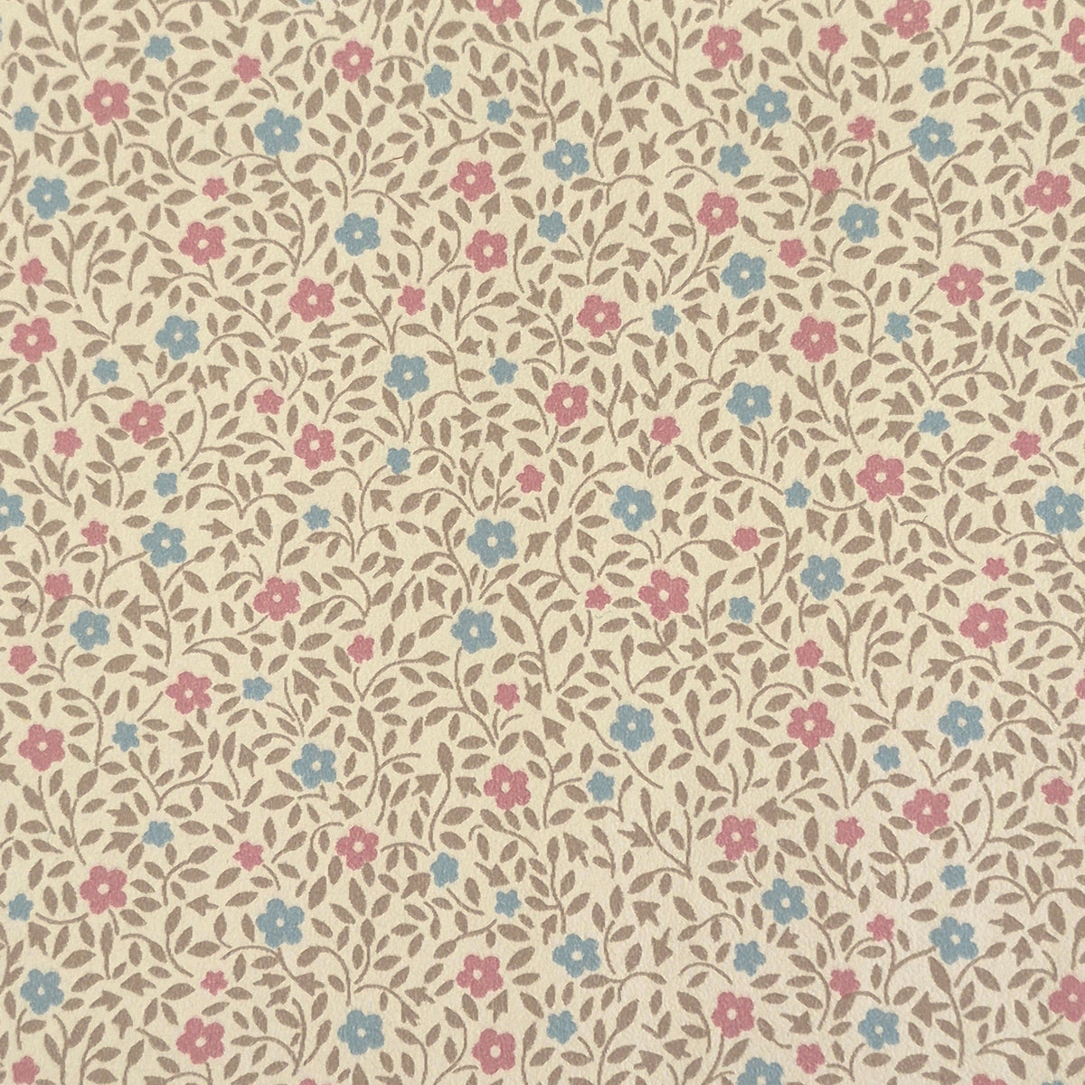 Pink Blue Floral with Light Brown Leaves - Wallpaper