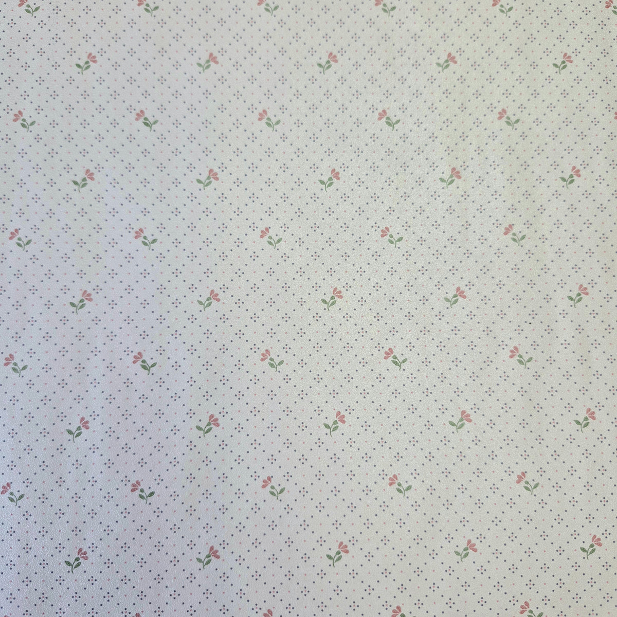 Pink Floral on Polka Dots - Glossy Finish - Wallpaper