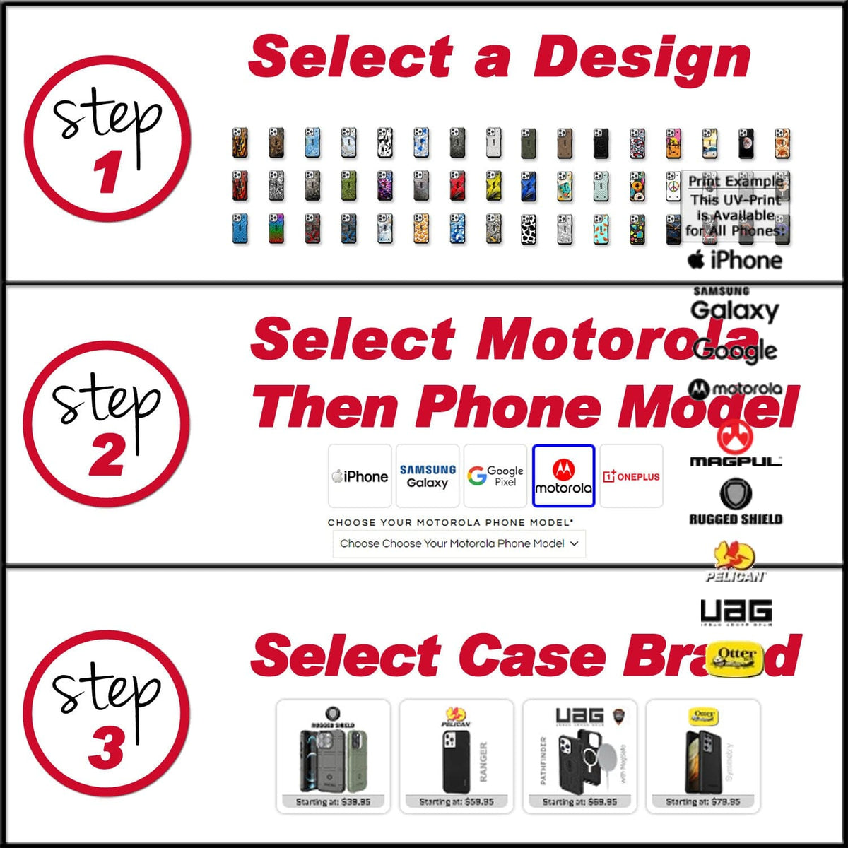 Since Every Limited Edition Case we make is Custom-Printed, this is how to select your Motorola Phone Case Model here at EGOTactical.com