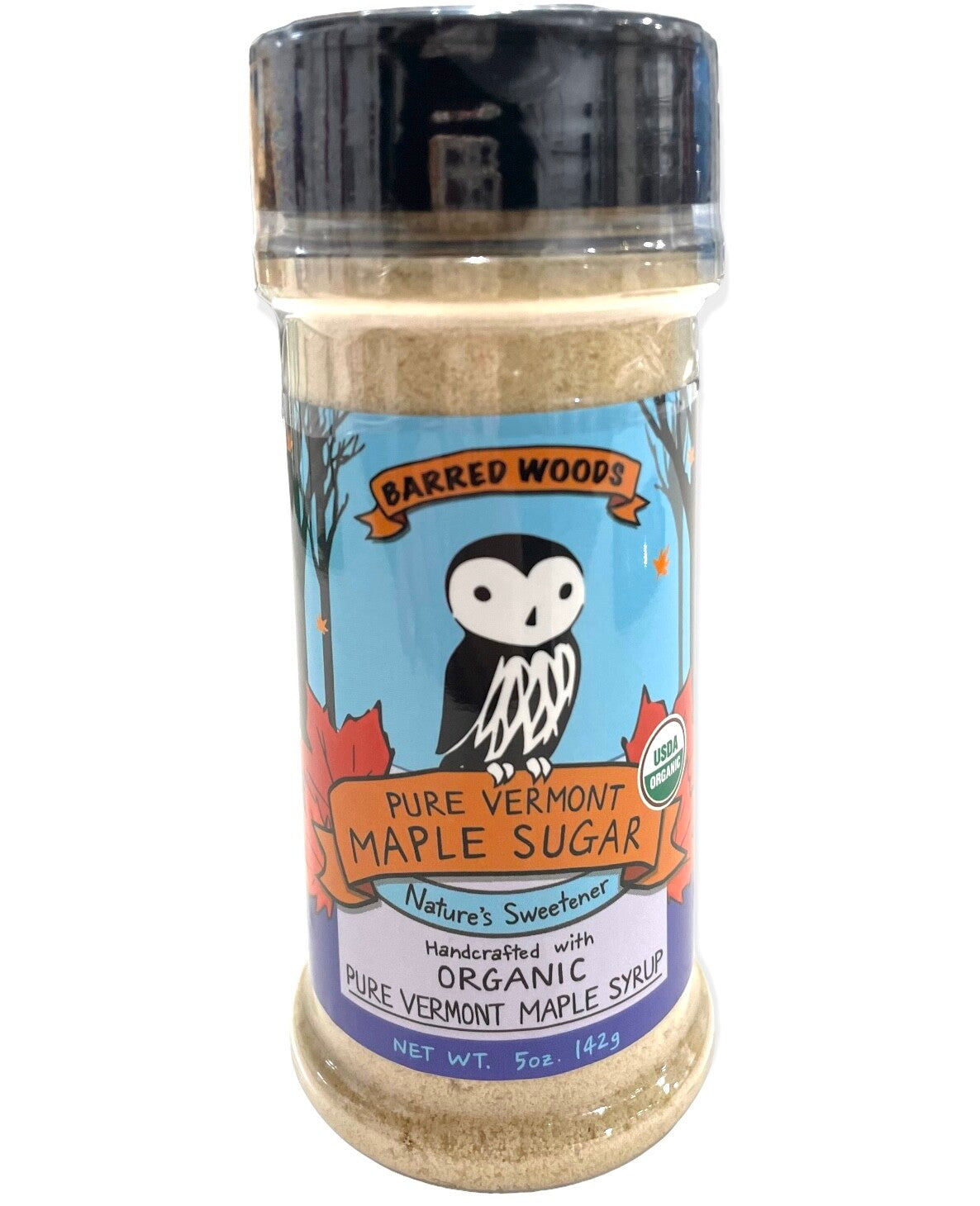 Barred Woods Maple Pure Organic Vermont Maple Sugar - Shaker Top Jar - 5 OZ 12 Pack