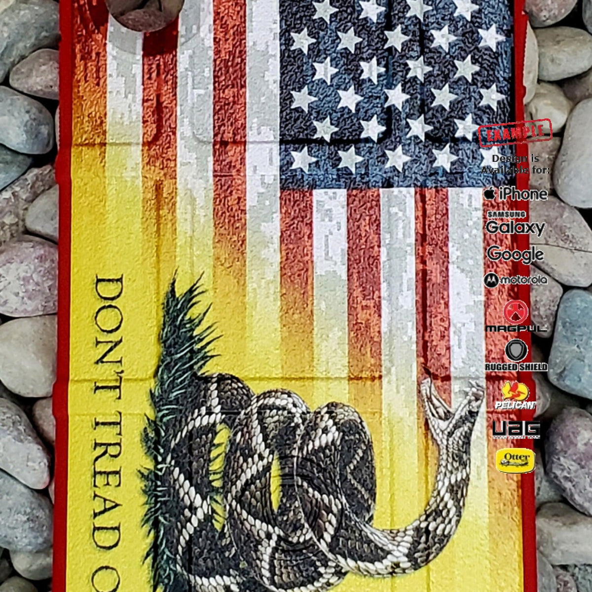 CLEARANCE - Custom Printed Apple iPhone X/Xs US Camo Flag Don't Tread on Me Design on Red Rugged Shield Case