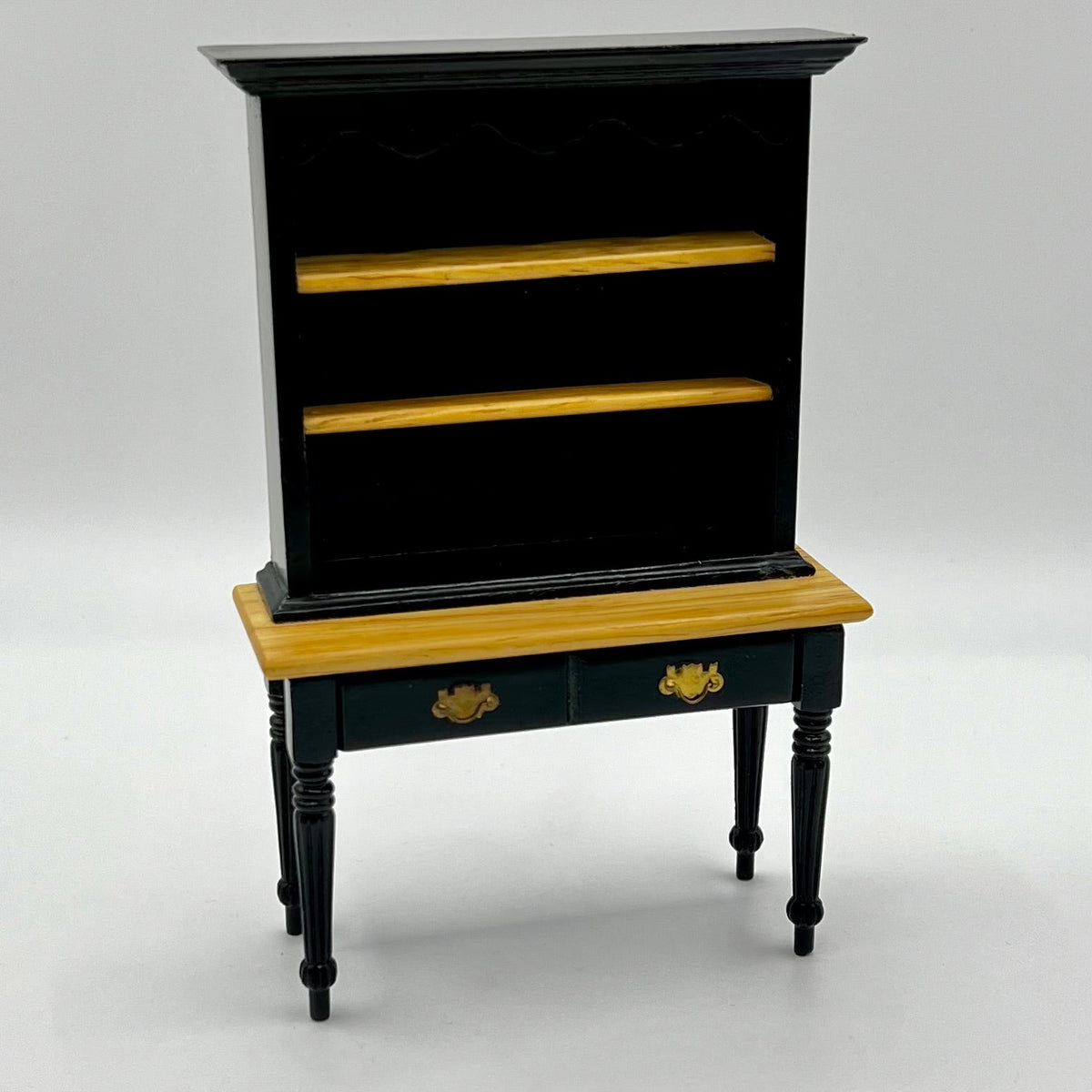 Oak and Black Hutch with Double Drawer - 1/12 Scale Dollhouse Miniature