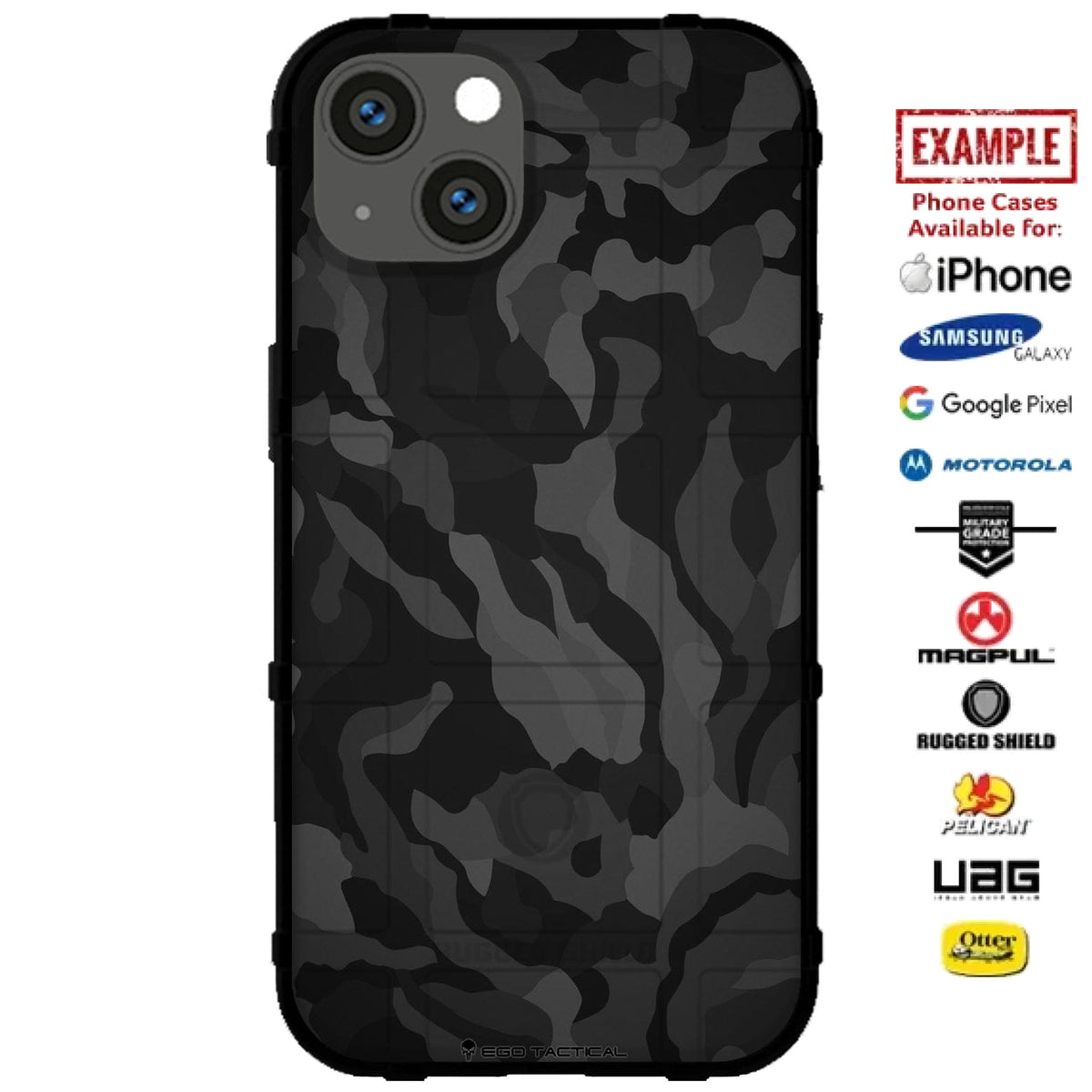 Black Grey Camouflage Print Custom Printed Case Design for Apple, Samsung, Google & Motorola Phone Models