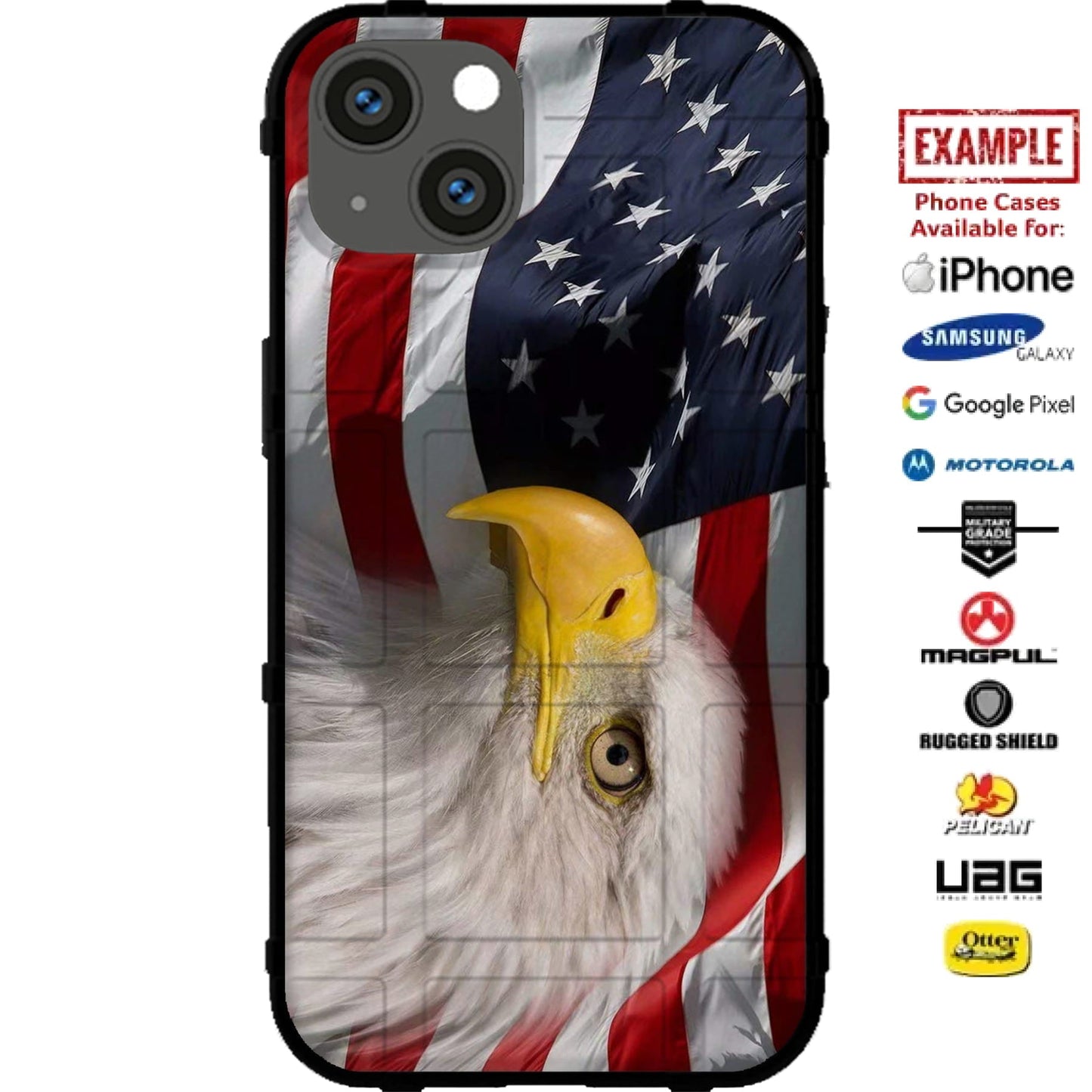 American Eagle over US Flag Custom Printed Case Design for Apple, Samsung, Google & Motorola Phone Models