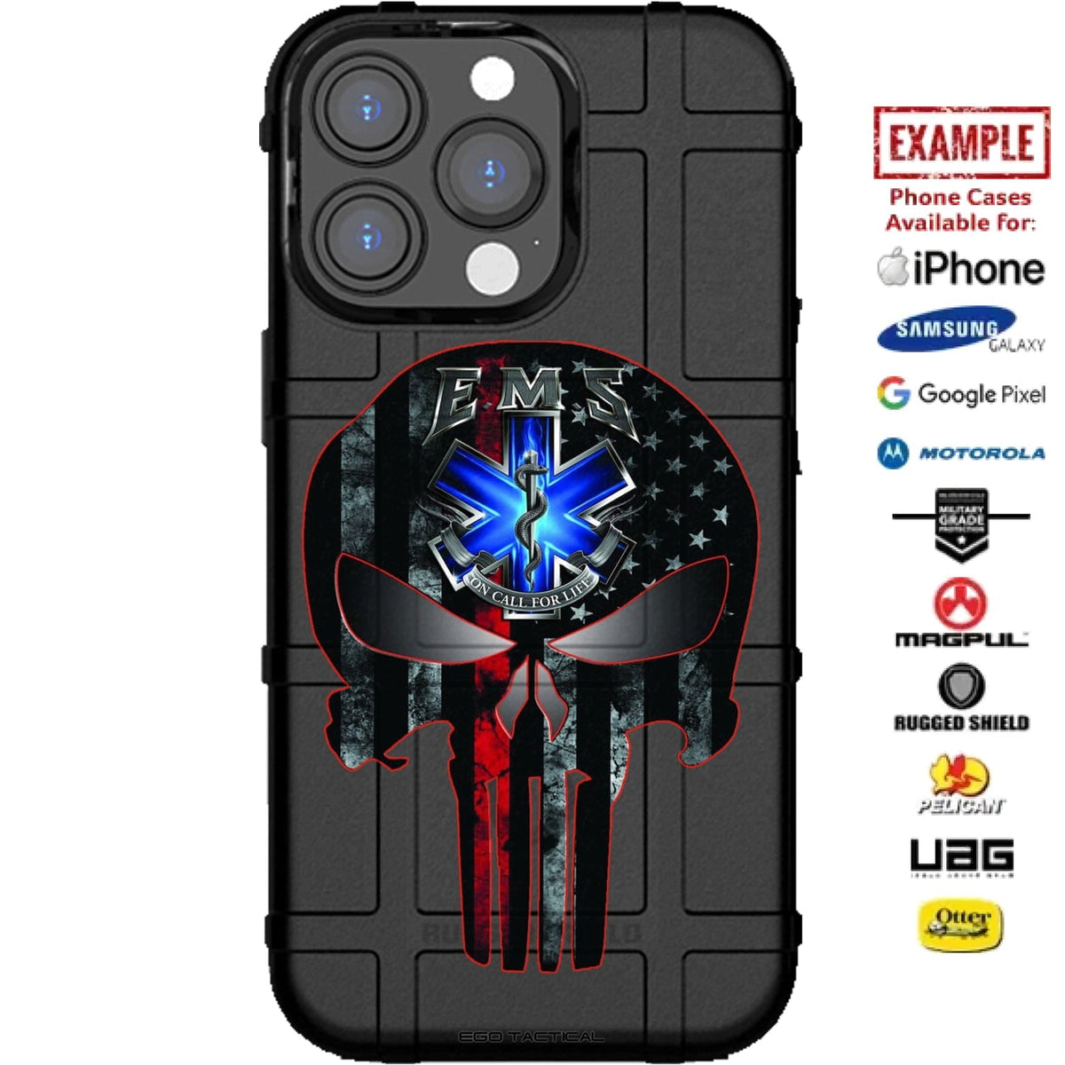 EMS Punisher Skull Custom Printed Case Design for Apple, Samsung, Google & Motorola Phone Models
