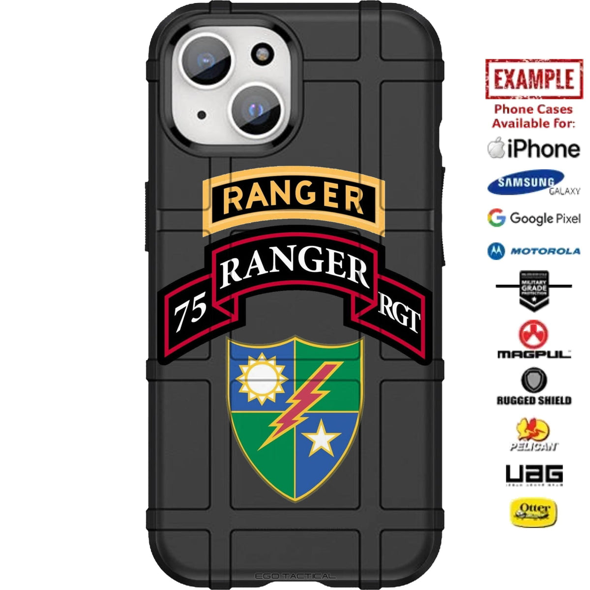 75th Ranger Regiment Tab & Patch Custom Printed Case Design for Apple, Samsung, Google & Motorola Phone Models