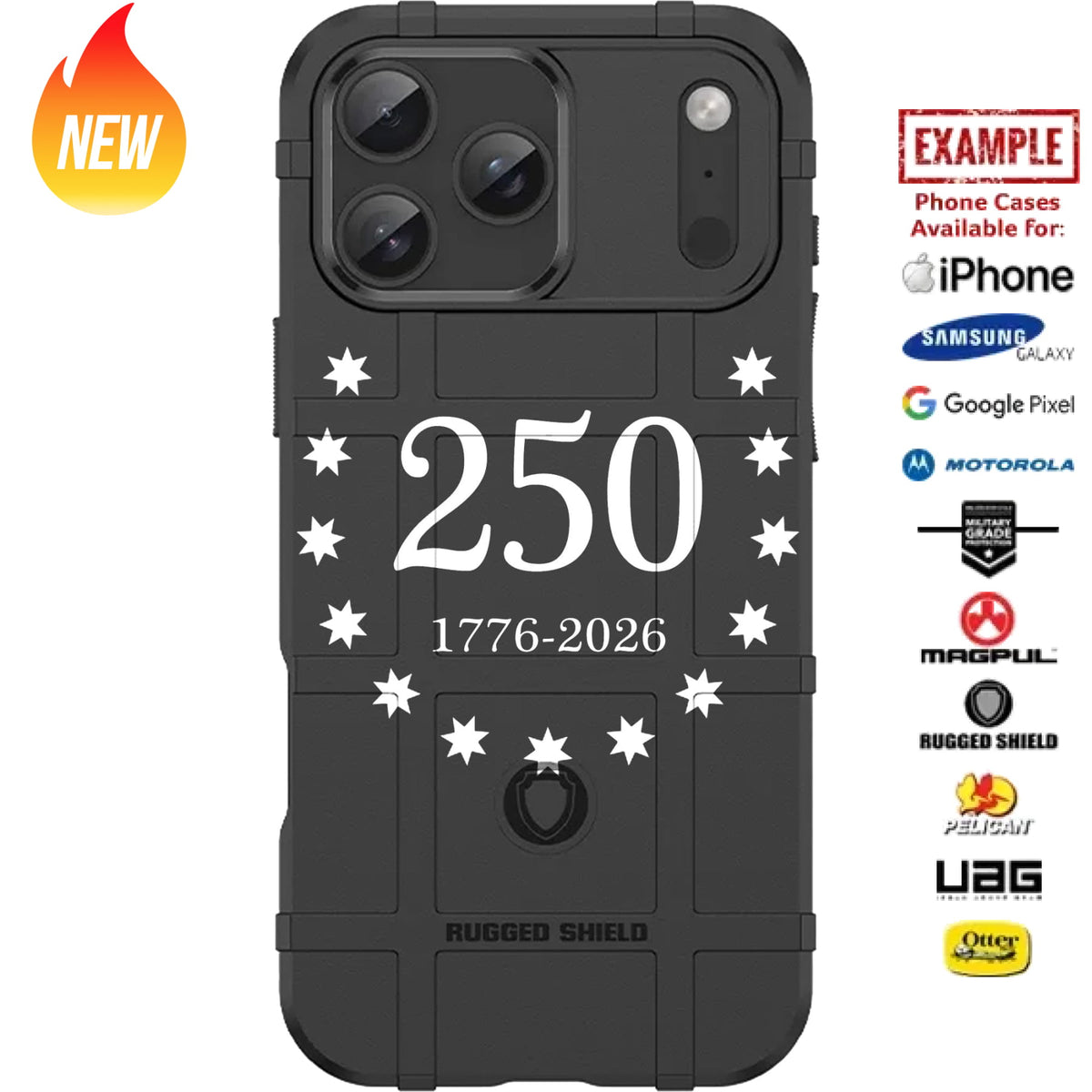 THE OFFICIAL USA 250 FLAG 1776-2026 Field of Stars Horseshoe - United States of America's 250th Semiquincentennial Anniversary Custom Printed Case Design for Apple, Samsung, Google & Motorola Phone Models