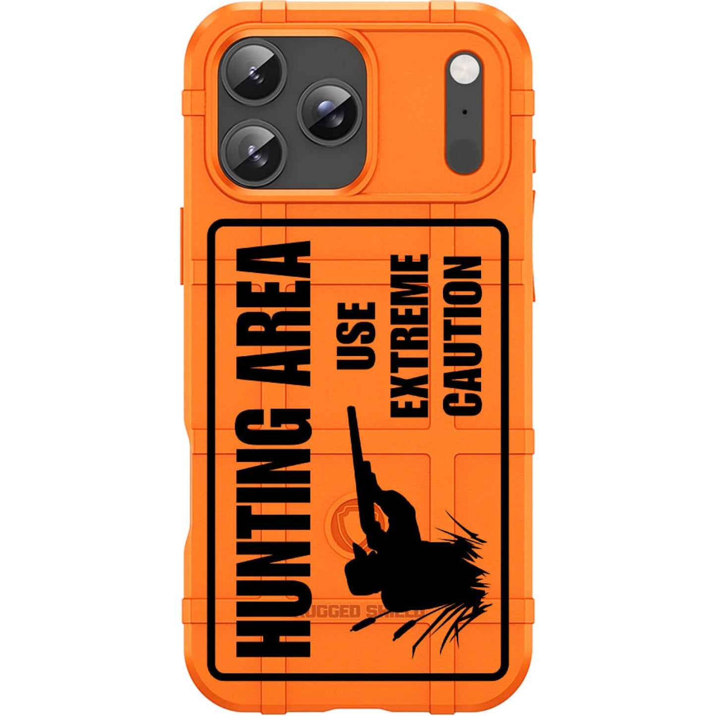 Orange Rugged Shield TPU Case with MagSafe Ring - Hunting Area Sign Design for iPhone 17 Pro & 17 Pro Max phone models