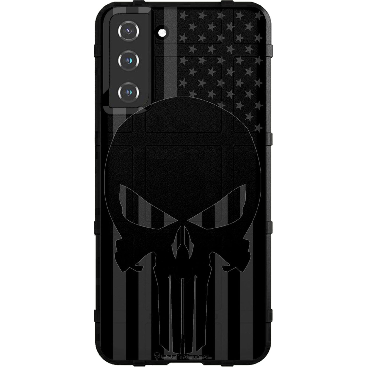 Punisher over Subdued Reversed Black Printed US American Flag Custom Printed Case Design for Apple, Samsung, Google & Motorola Phone Models