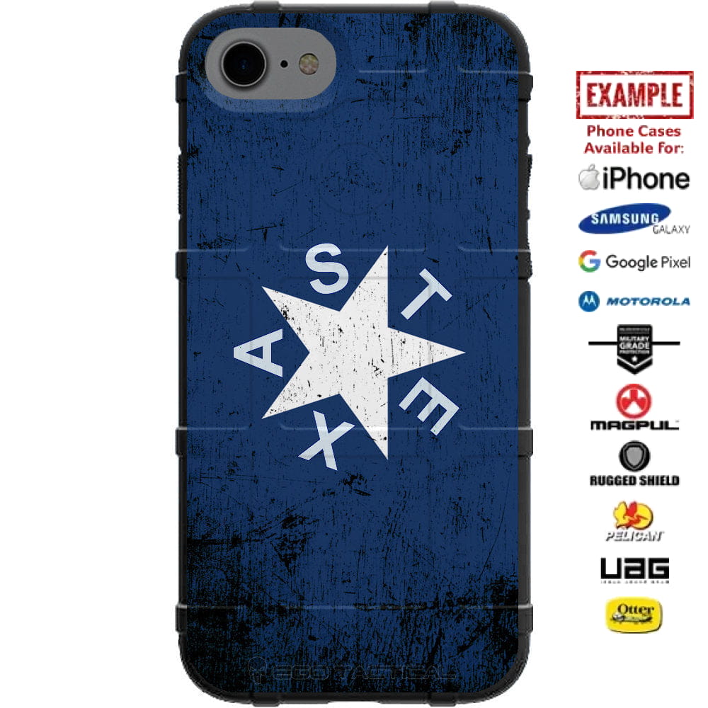 Weathered Texas State Blue Star Flag Custom Printed Case Design for Apple, Samsung, Google & Motorola Phone Models