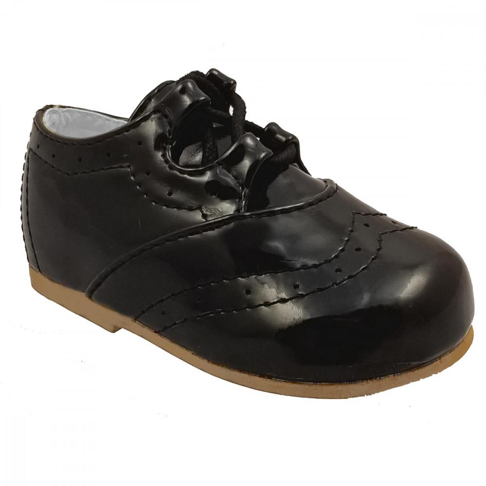 Leo Boys Faux Patent Lace Up Shoes - Black