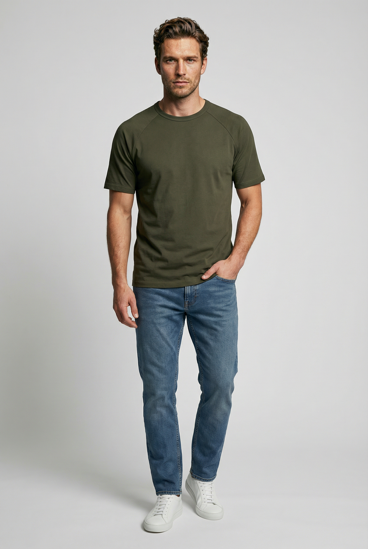 Hoxton Raglan Sleeve Fitted T-shirt - Olive