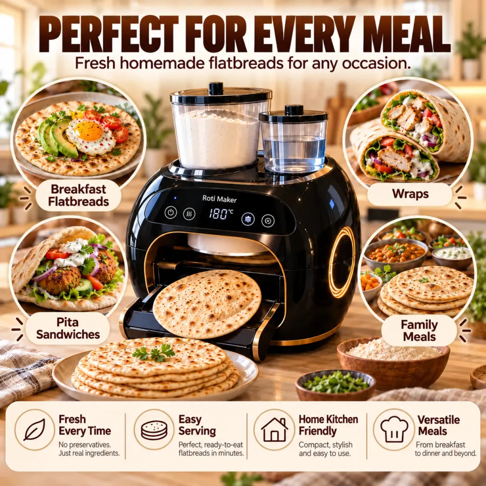 🎉 Limited Time Sale – All-in-One Automatic Flatbread Maker with Smart Mixing, Kneading & Cooking