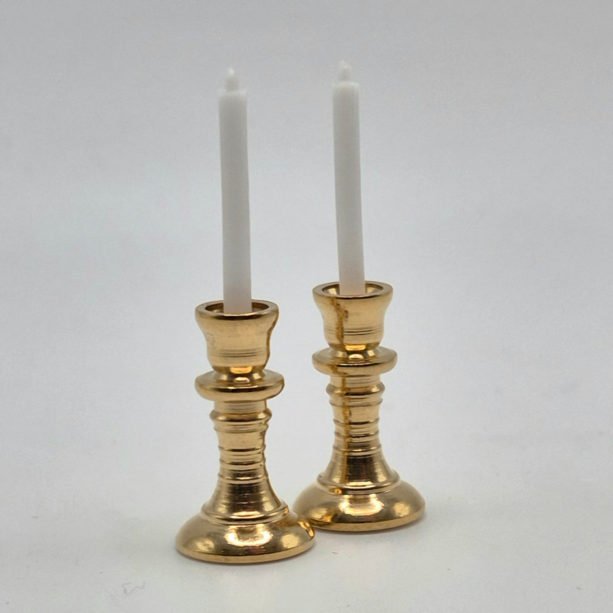 Pair of Gold Candlesticks with Candles - 1/12 Scale Dollhouse or Diorama Miniature