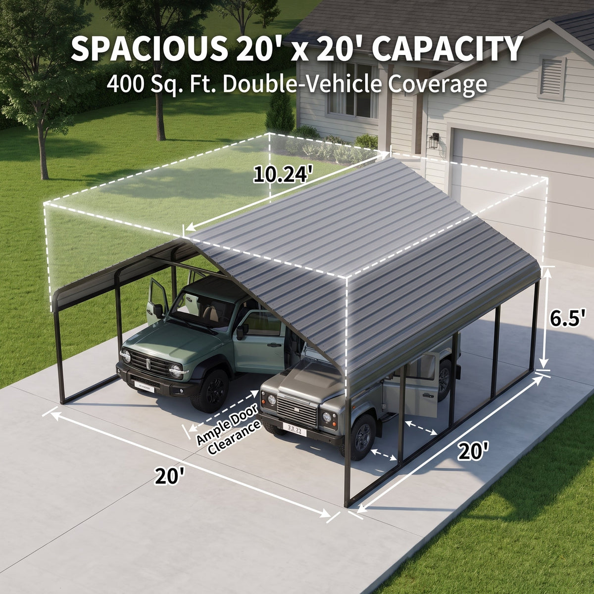 Heavy Duty Outdoor Carport Canopy 20×20 / 10×15 – Large Vehicle Shelter with Reinforced Steel Frame, Weather-Resistant Cover, Easy Assembly for Cars, Boats & Equipment