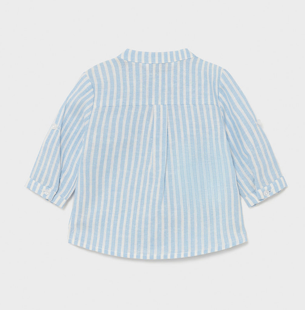 Fresh Blue Striped Linen Long Sleeve Infant Boyâs Shirt - Select Size