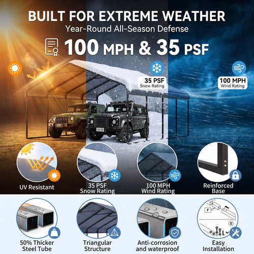Heavy Duty Outdoor Carport Canopy 20×20 / 10×15 – Large Vehicle Shelter with Reinforced Steel Frame, Weather-Resistant Cover, Easy Assembly for Cars, Boats & Equipment