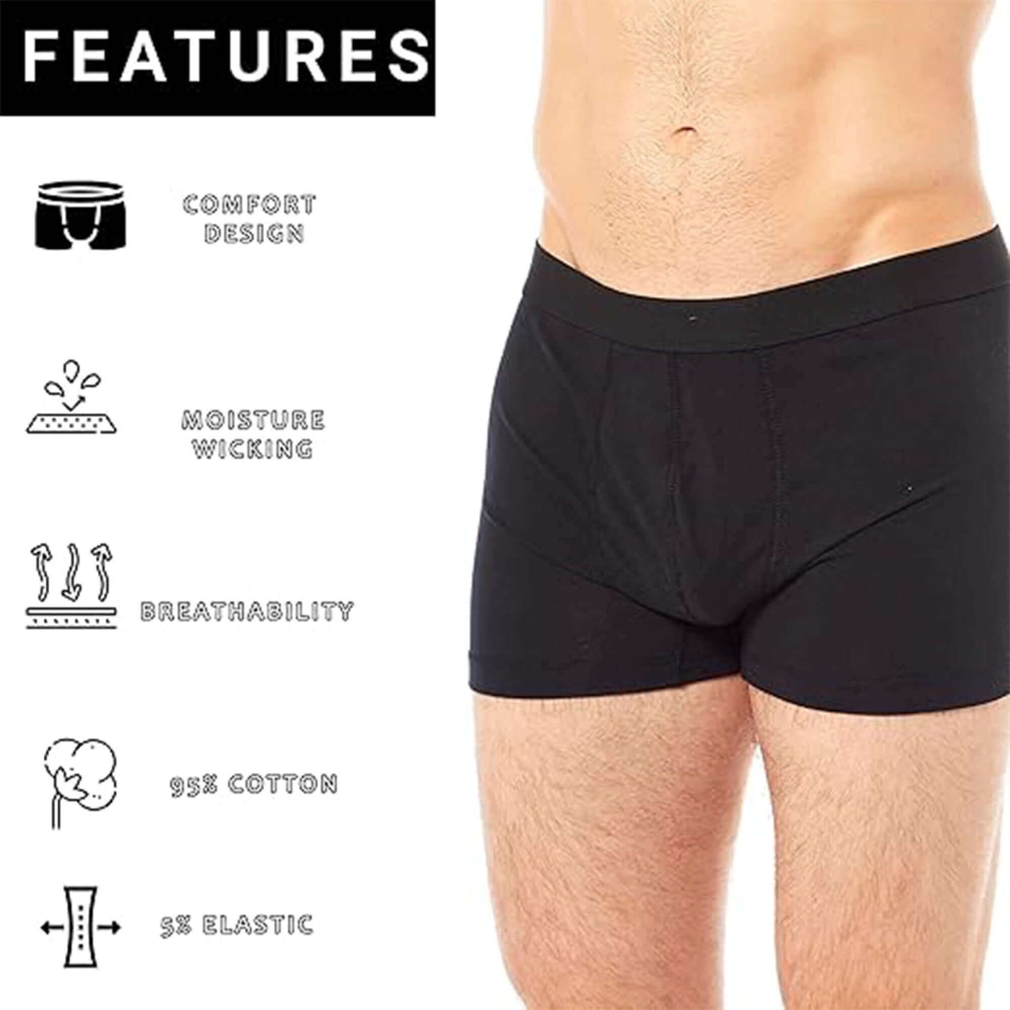Black Cotton Stretch Boxer Shorts Pack Of 6 For Men Comfort Fit Breathable Waistband Underwear Everyday Wear