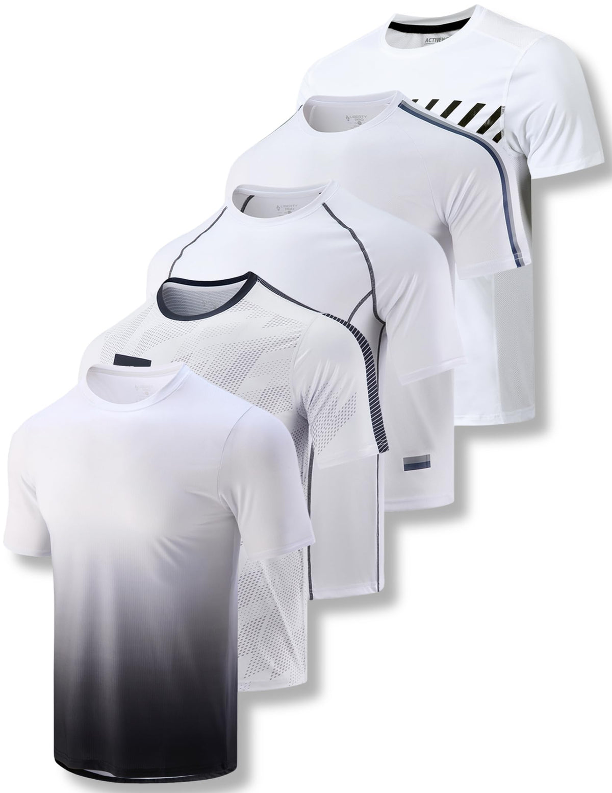 5 Pack Men’s Active Quick Dry Crew Neck T Shirts | Athletic Running Gym Workout Short Sleeve Tee Tops Bulk