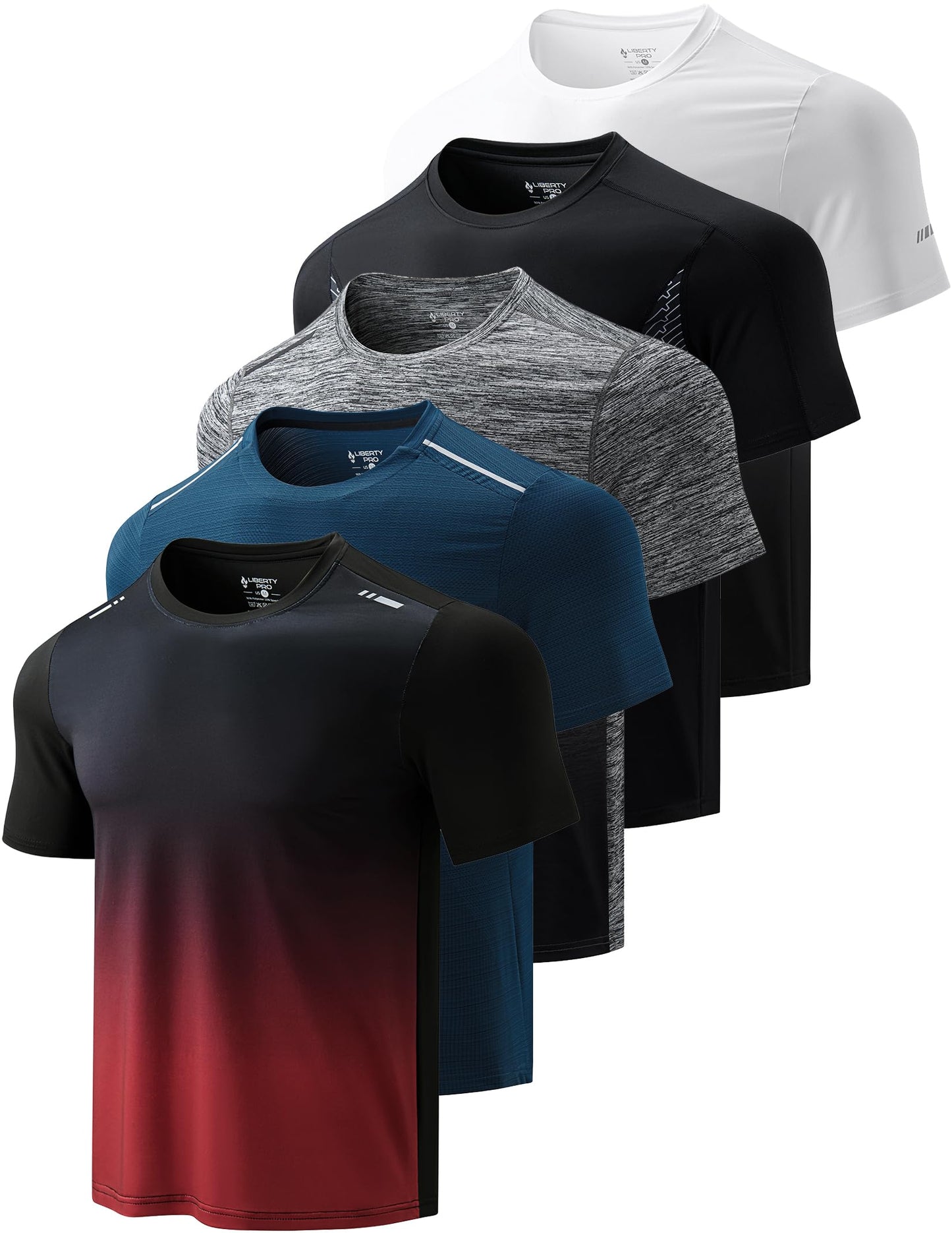 5 Pack Men’s Active Quick Dry Crew Neck T Shirts | Athletic Running Gym Workout Short Sleeve Tee Tops Bulk
