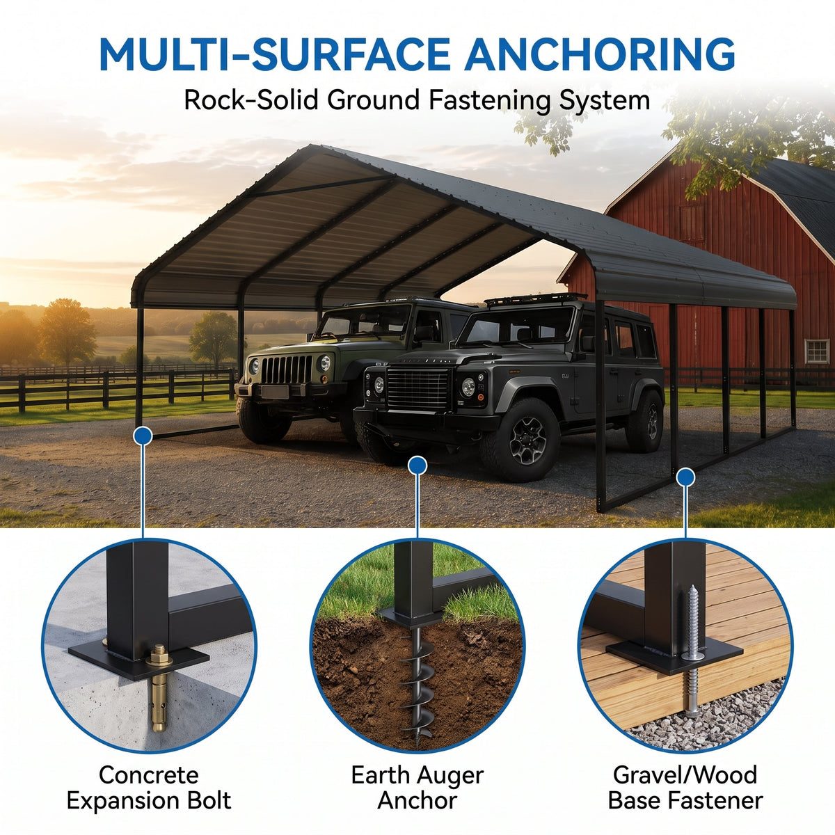 Heavy Duty Outdoor Carport Canopy 20×20 / 10×15 – Large Vehicle Shelter with Reinforced Steel Frame, Weather-Resistant Cover, Easy Assembly for Cars, Boats & Equipment