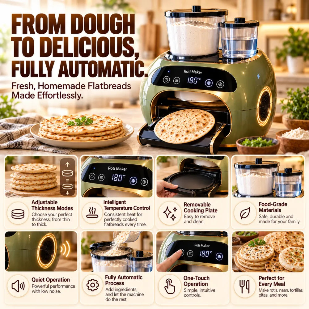 🎉 Limited Time Sale – All-in-One Automatic Flatbread Maker with Smart Mixing, Kneading & Cooking