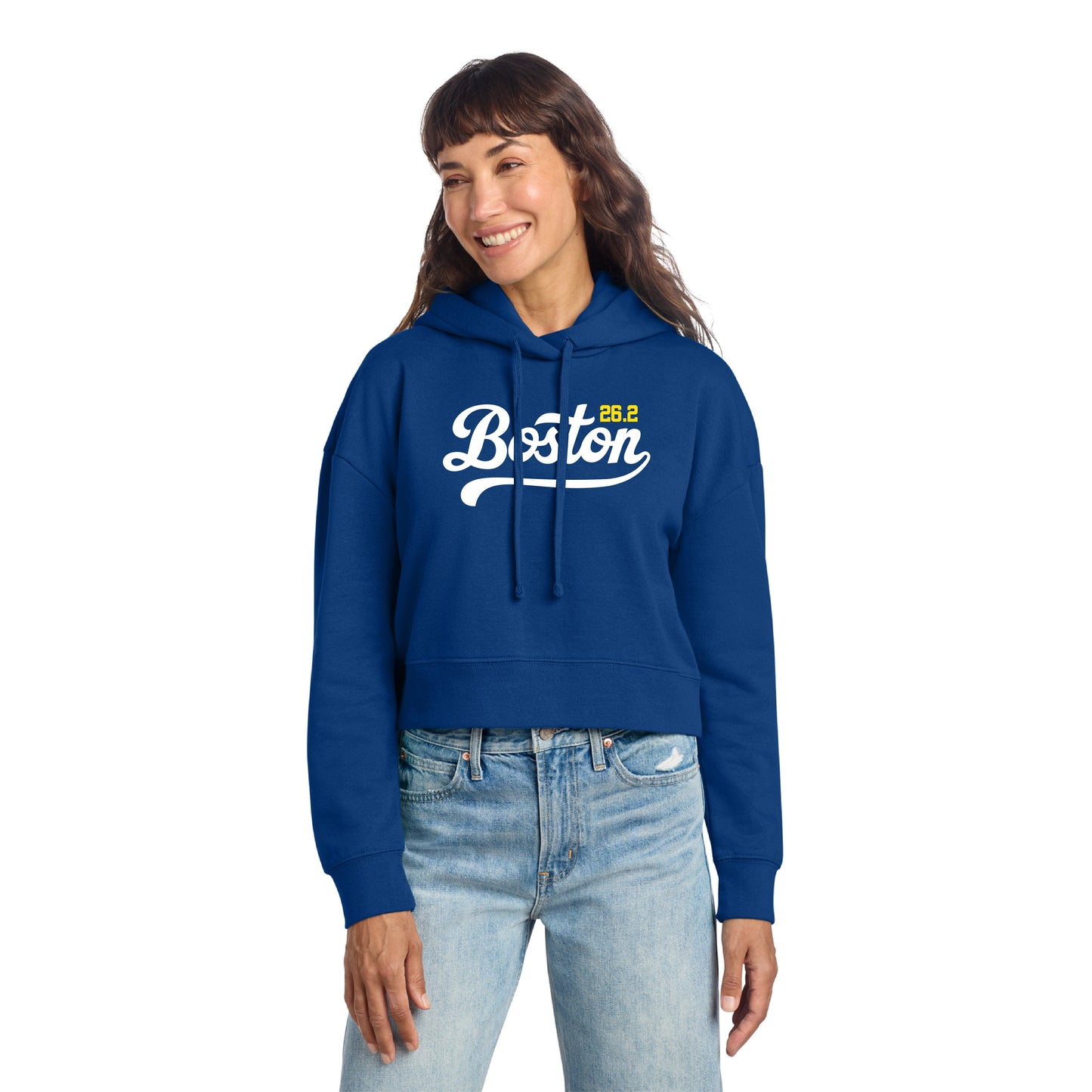 Boston 26.2 - Women's Deep Royal Fleece Crop Hoodie (DT6101) (HBM26-13)