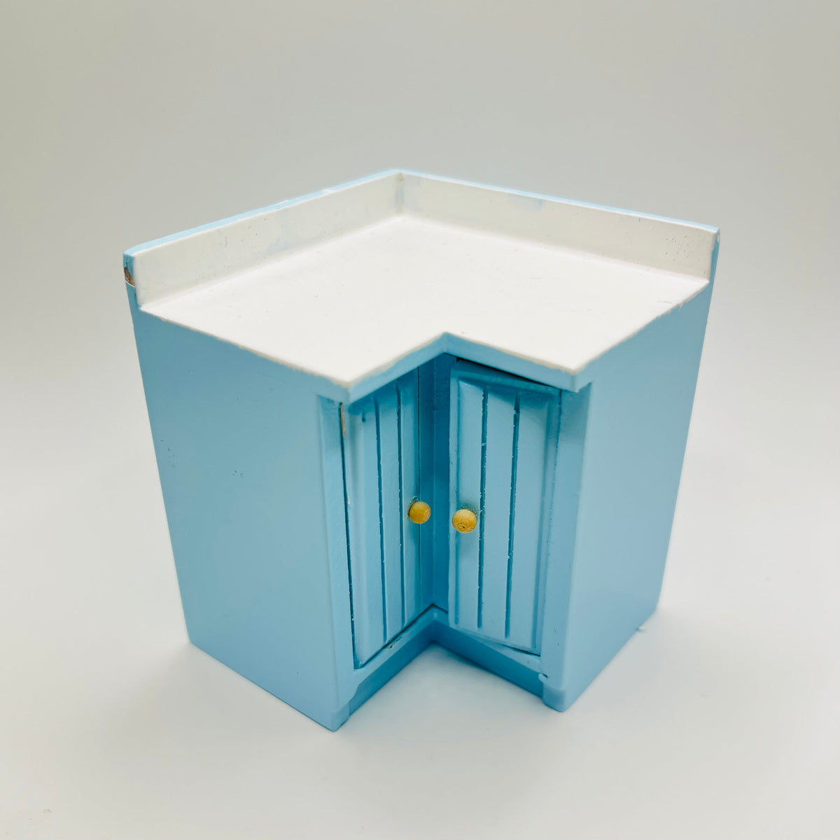Kitchen Corner Cabinets - Blue with White Countertop- 1/2 Scale Dollhouse Miniature