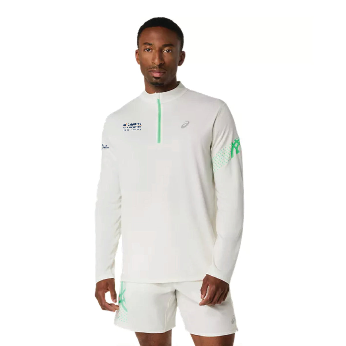 2026 Los Angeles Charity Half Marathon FINISHER - ASICS Men's Icon Long Sleeve 1/2 Zip Cream/Vital Green (2011D459) (LA26-40)