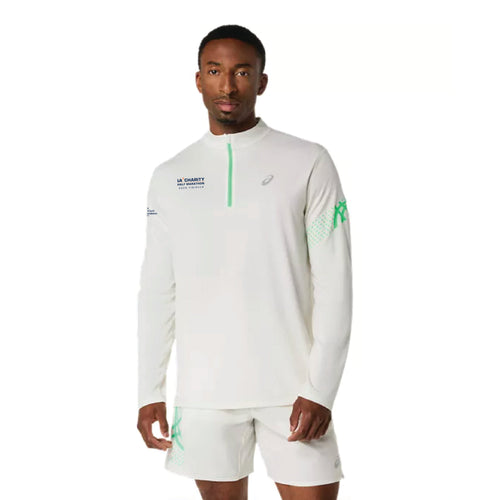 2026 Los Angeles Charity Half Marathon FINISHER - ASICS Men's Icon Long Sleeve 1/2 Zip Cream/Vital Green (2011D459) (LA26-40)