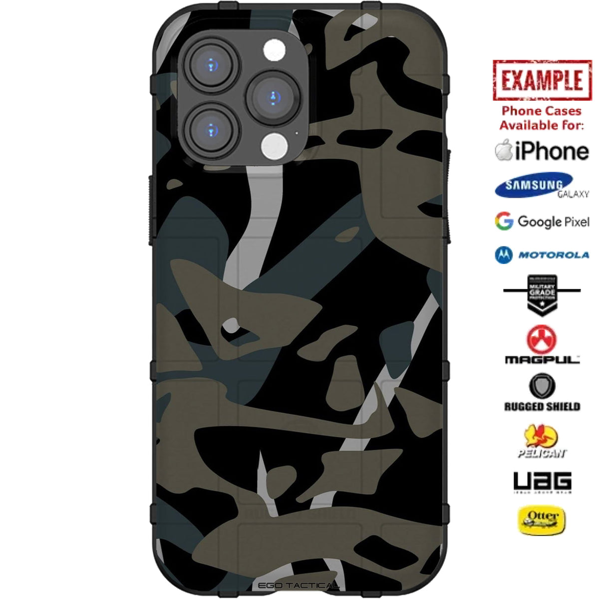 Via Grey Camo Print Custom Printed Case Design for Apple, Samsung, Google & Motorola Phone Models