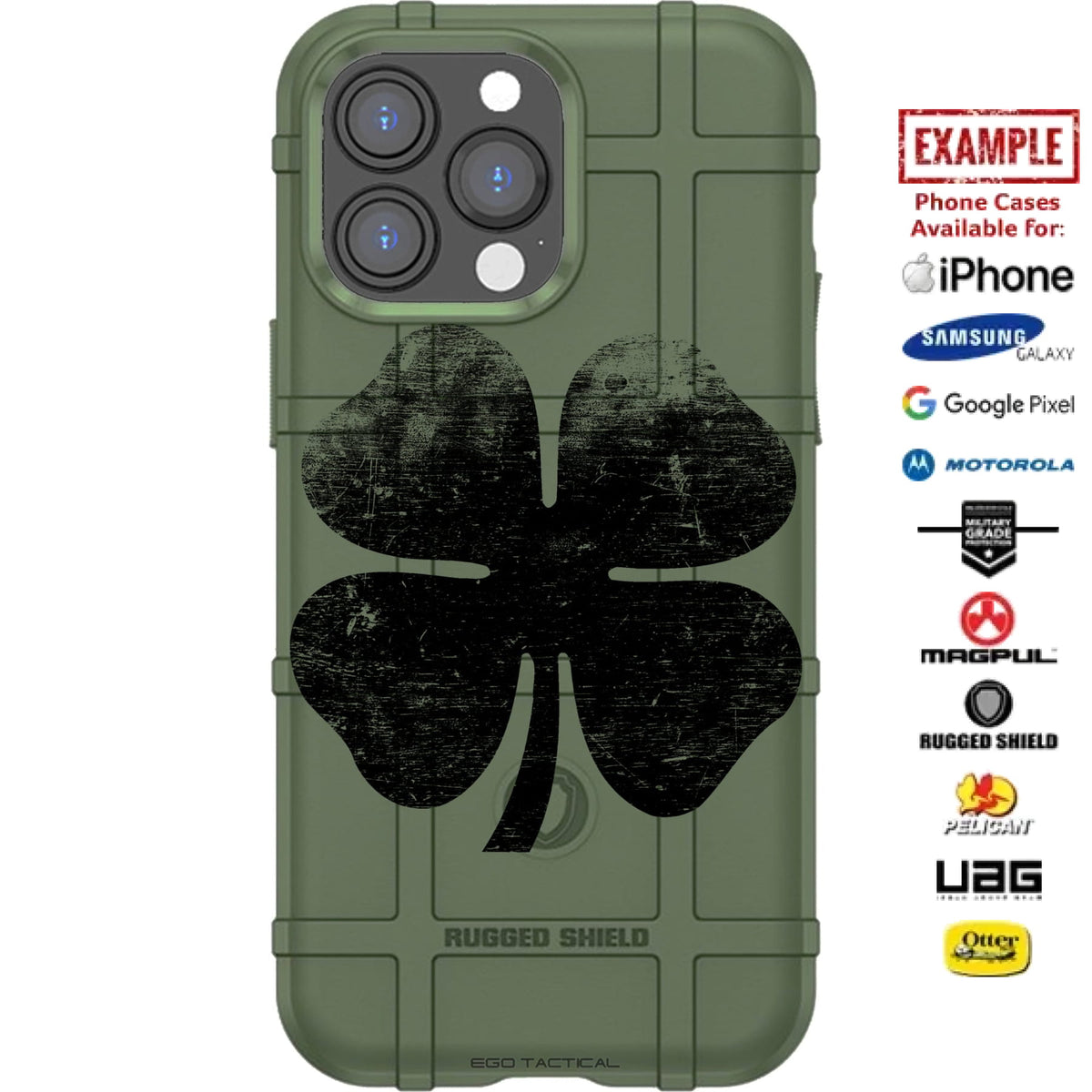 Tattered 4-Leaf Clover on OD Green 2025 St. Patrick's Day Special Edition Custom Printed Case Design for Apple, Samsung, Google & Motorola Phone Models