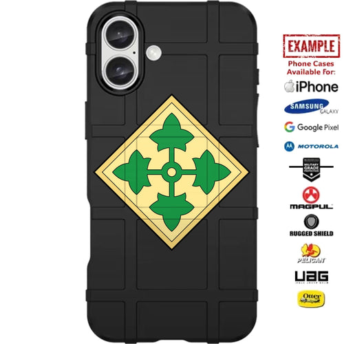 US Army 4th Infantry Division Patch "IVY" Custom Printed Case Design for Apple, Samsung, Google & Motorola Phone Models