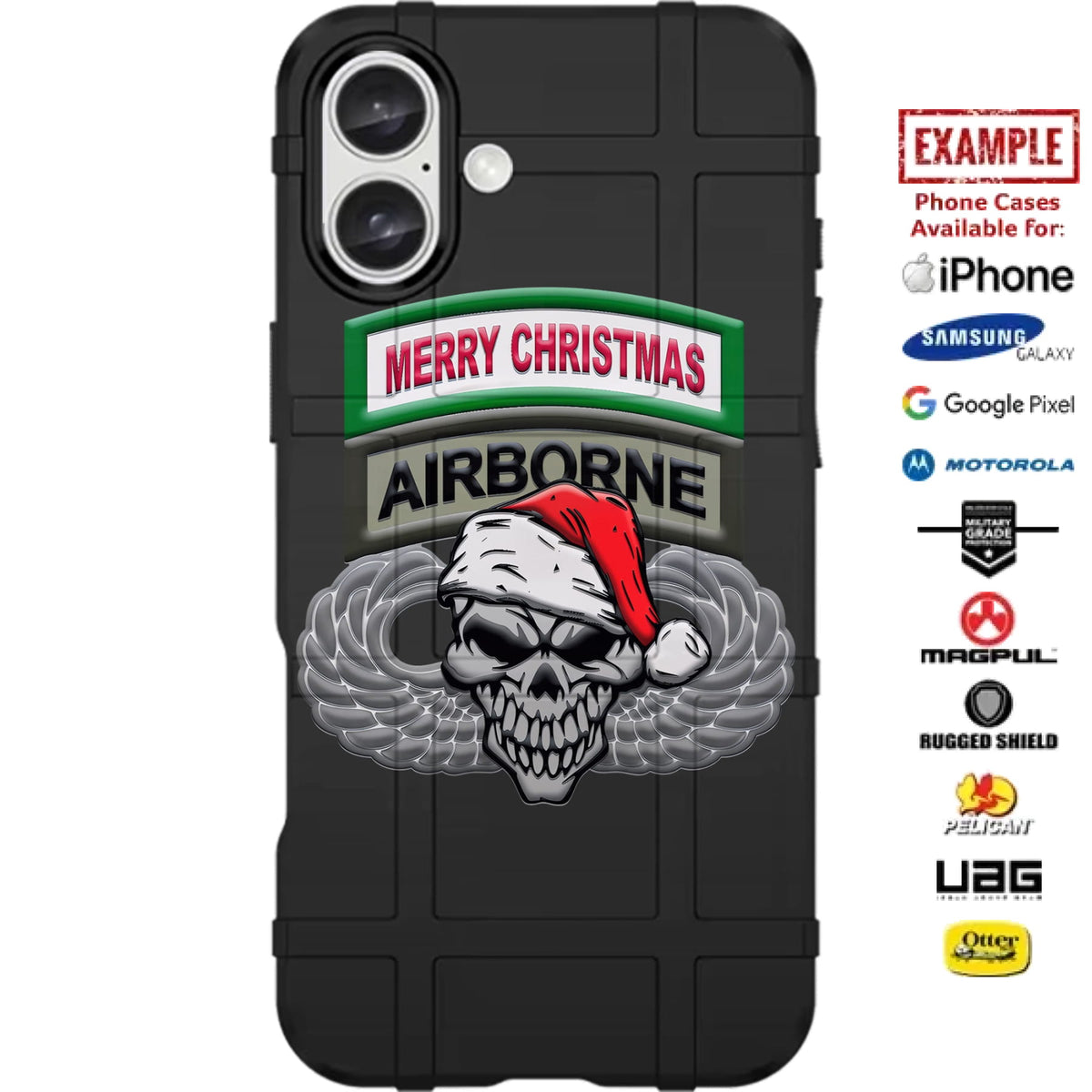 Merry Christmas U.S. Army Airborne Division Patch Custom Printed Case Design for Apple, Samsung, Google & Motorola Phone Models