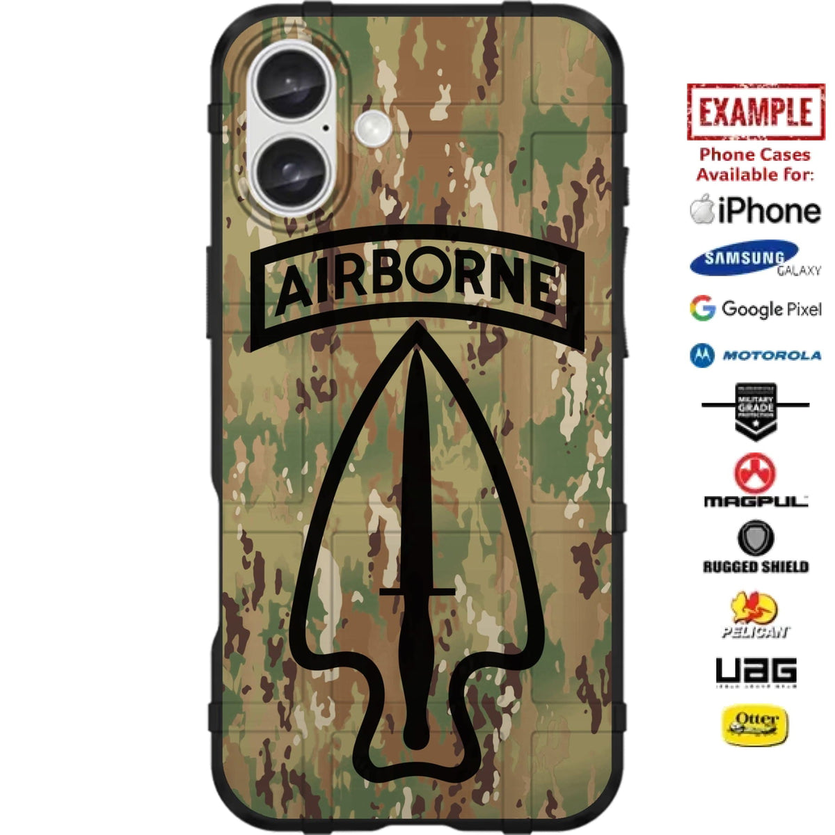 SOCOM Special Forces Command, Delta Force Subdued Airborne Patch on OCP Custom Printed Case Design for Apple, Samsung, Google & Motorola Phone Models