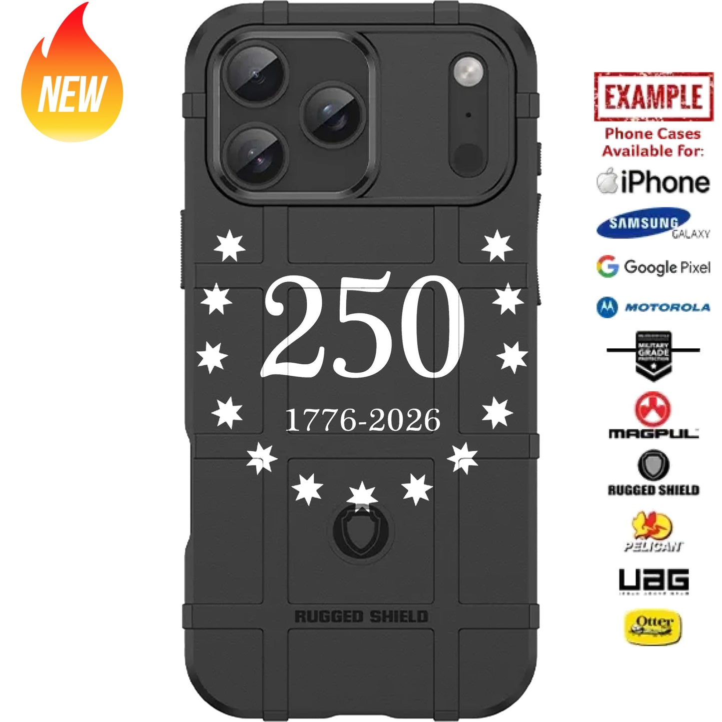 THE OFFICIAL USA 250 FLAG 1776-2026 Field of Stars Horseshoe - United States of America's 250th Semiquincentennial Anniversary Custom Printed Case Design for Apple, Samsung, Google & Motorola Phone Models