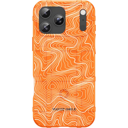 Orange Rugged Shield TPU Case with MagSafe Ring - White Topography Design for iPhone 17 Pro & 17 Pro Max phone models