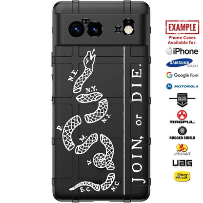 Join, or Die Benjamin Franklin Snake Cartoon Custom Printed Case Design for Apple, Samsung, Google & Motorola Phone Models