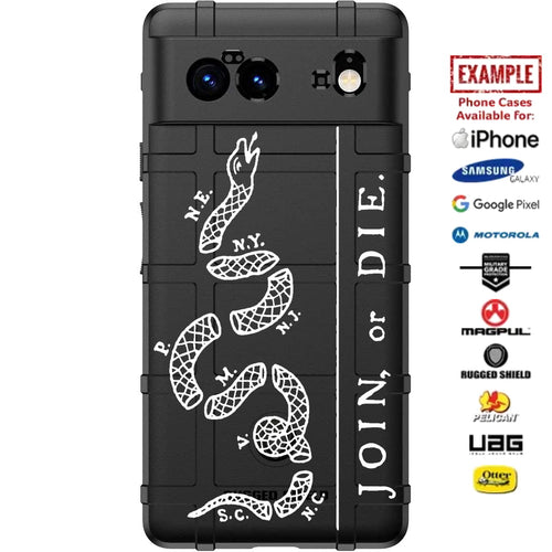 Join, or Die Benjamin Franklin Snake Cartoon Custom Printed Case Design for Apple, Samsung, Google & Motorola Phone Models