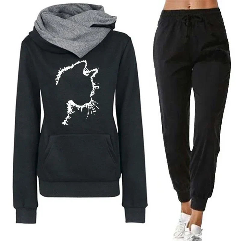 Womens Print Hooded Jogging Pants Sets
