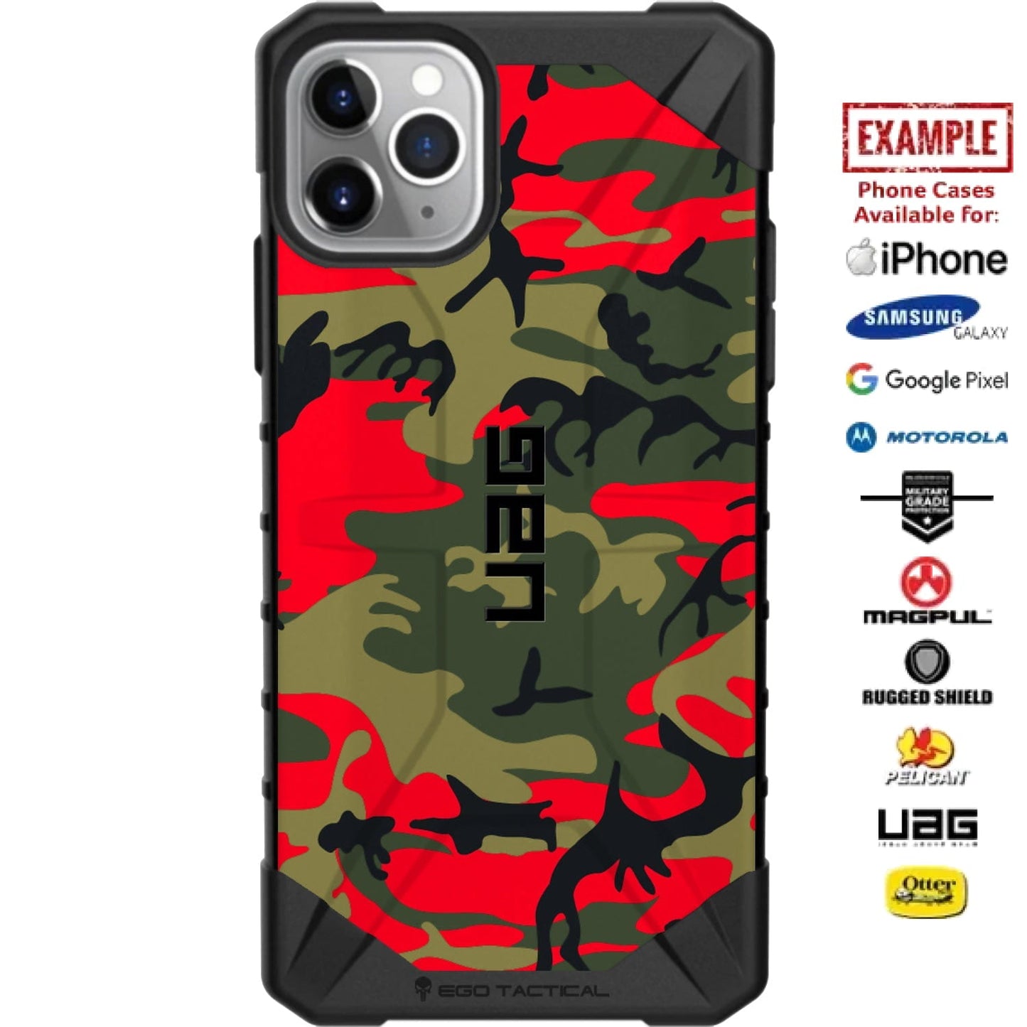 Red & OD Green Urban Camouflage Custom Printed Case Design for Apple, Samsung, Google & Motorola Phone Models