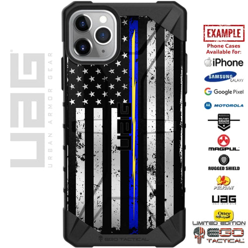 Subdued Reversed US American Flag Thin Blue Line SWAT Lightning Bolt Custom Printed Case Design for Apple, Samsung, Google & Motorola Phone Models