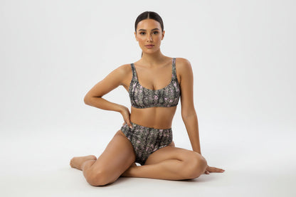 The Gymbum UK QuickDry Black Pink Snake Print High-Waisted Bikini