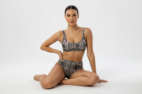 The Gymbum UK QuickDry Black Pink Snake Print High-Waisted Bikini
