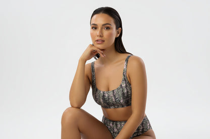 The Gymbum UK QuickDry Black Pink Snake Print High-Waisted Bikini
