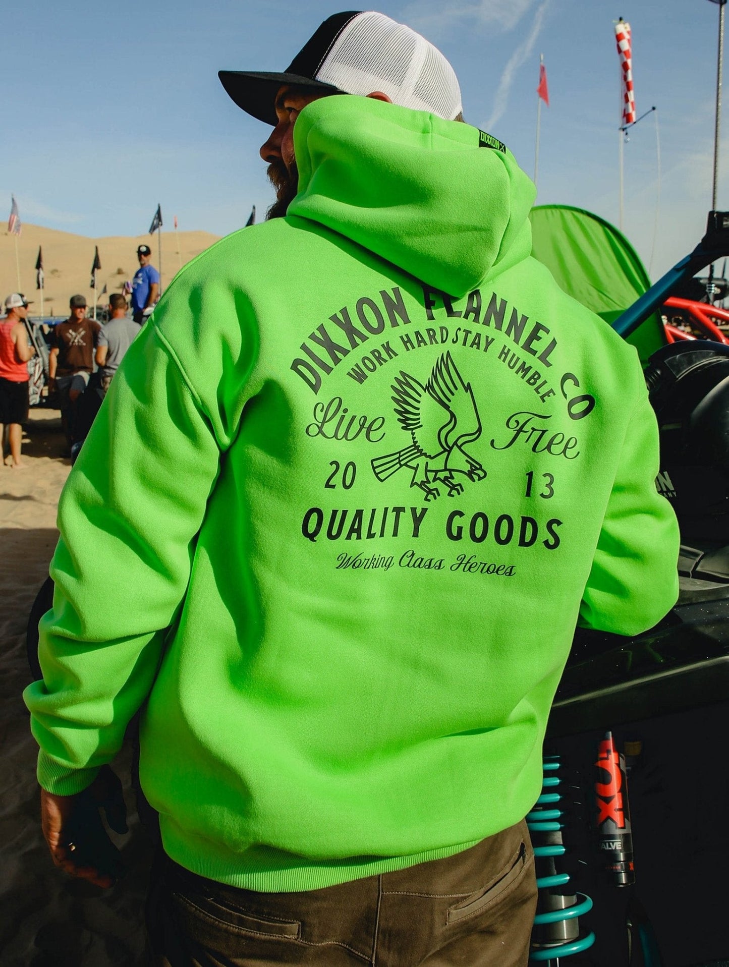 Black Quality Goods Zip Up Hoodie - Safety Green