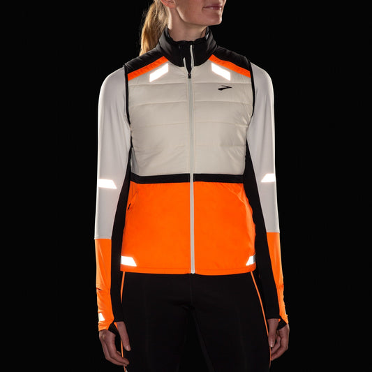 Brooks Run Visible Insulated Vest - Ecru/Fluoro Flash/Black - WOMEN (221688)