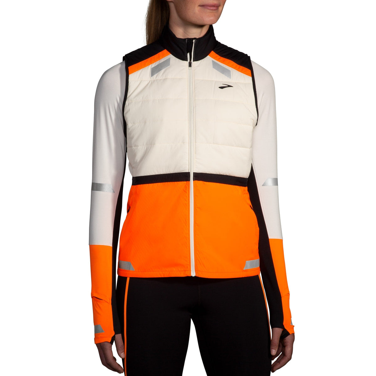Brooks Run Visible Insulated Vest - Ecru/Fluoro Flash/Black - WOMEN (221688)